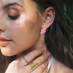 女性用ヴィンテージフラワースタッドピアス  合金エナメルハーフフラワースタッドピアス  サマーイヤリング ボヘミアンビーチフローラルスタッドピアス  女性へのジュエリーギフト  ピンク  50.5~51x33.5~34mm  ピン：0.6mm&nbsp;JE1095D
