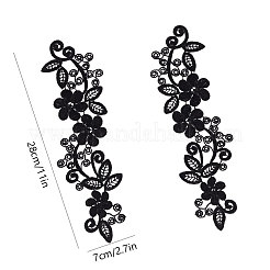 レース刺繍縫製繊維  DIYアクセサリー  花  ブラック  280x71x1.7mm  282x80.5x1.5mm  2のペア/セット&nbsp;DIY-GF0001-69