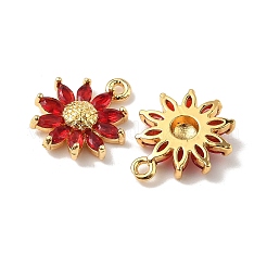 真鍮製マイクロパヴェキュービックジルコニアペンダント  花  18KGP本金メッキ  ファイヤーブリック  16x13x3mm  穴：1.4mm&nbsp;KK-D373-04B-G