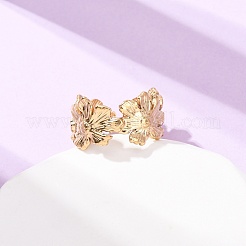 女性用304ステンレススチールオープンカフリング  花  イオンプレーティング（ip）  18KGP本金メッキ  11.5mm  usサイズ6（16.5mm）&nbsp;RJEW-K309-37A-G