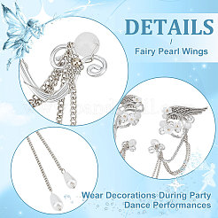 Aluminum Wing and Flower Cuff Earrings with Plastic Pearl Tassel&nbsp;EJEW-WH0011-07P