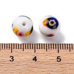 手作りミッレフィオーリランプワークビーズ  ラウンド  ホワイト  10~10.5mm  穴：1.5mm&nbsp;LAMP-R003-02B-06