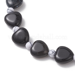 2Pcs Natural Howlite & Black Onyx Beaded Stretch Bracelets for Couple&nbsp;BJEW-JB13371