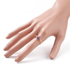 Natural Amethyst Round Beaded Open Cuff Ring&nbsp;RJEW-TA00041-02