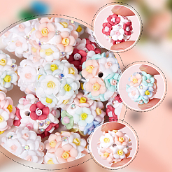 20Pcs 5 Colors Luminous Polymer Clay Rhinestone Flower Beads&nbsp;RESI-SC0005-56