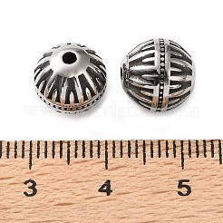304ステンレススチールビーズ  線模様の丸  ステンレス鋼色  9~10mm  穴：1.5mm&nbsp;SA-CBA043D-01D-AS