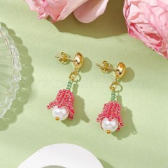 Handmade Glass Seed Beads Flower Stud Earrings&nbsp;EJEW-MZ00277-01