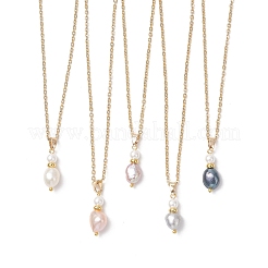 Natural Cultured Freshwater Pearl Potato with Shell Pearl Pendant 304 Stainless Steel Cable Chain Necklaces&nbsp;NJEW-JN05684