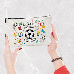 ポリコットンキャンバス収納バッグ  金属のジッパーの袋  長方形  サッカー  18x25cm&nbsp;ABAG-WH0029-065