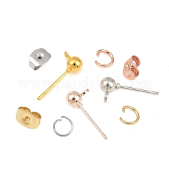 3色の鉄球スタッドピアス金具90個  水平ループ & イヤーナット 120 個 & 鉄製オープン丸カン 120 個付き  ミックスカラー  6.5x4mm  穴：1mm  ピン：0.8mm  30個/カラー&nbsp;FIND-UN0001-89
