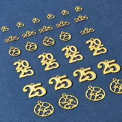 ラックメッキ合金ペンダント  カドミウムフリー＆鉛フリー  ニッケル電気メッキ  数字のチャーム  ゴールドカラー  8.5~28x8.5~24x1.5~2.5mm  穴：1~2mm  28個/セット&nbsp;FIND-FS0003-48