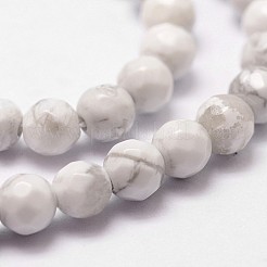 天然石ハウライトビーズ連売り  多面カット  ラウンド  4mm  穴：1mm  約96個/連  14.9インチ〜15.1インチ&nbsp;G-G736-25-4mm