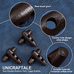 米木製ボタン  ホーントグルボタン  2穴  アクセサリー縫製用  コーヒー  30x10mm  穴：4.5mm&nbsp;BUTT-WH0020-14