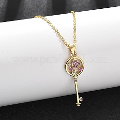 Brass Micro Pave Cubic Zirconia Heart Key Pendant Necklaces for Women&nbsp;NJEW-R027-03G-02