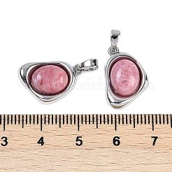 天然石ロードナイトペンダント  真鍮製のハートチャーム  プラチナ  11.5x18x6mm  穴：3.5x2.5mm&nbsp;KK-U043-52P-05