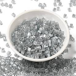 ガラスシードビーズ  透明な光沢のあるガラス  角穴  正方形  ライトグレー  4x4x4mm  穴：1.2mm  5000個/ポンド&nbsp;SEED-H002-F-1135