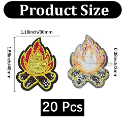 ポリエステル製衣類パッチ20個  たき火  ゴールド  40x30x2mm&nbsp;PATC-CY0001-40