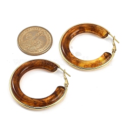 女性用304ステンレスフープピアス  リング  樹脂と  チョコレート  42mm&nbsp;EJEW-B113-02G-03