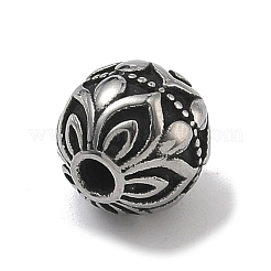 304ステンレススチールビーズ  花模様の丸  アンティークシルバー  10x9.5mm  穴：2mm&nbsp;STAS-D222-04AS-02