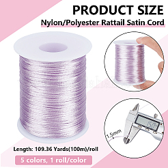 5ロール 5色ナイロン/ポリエステル ラットテールサテンコード  ラウンド  中国結びの作りに  ミックスカラー  1.5mm  約109.36ヤード（100m）/ロール  1ロール/色&nbsp;WCOR-BC0001-04B