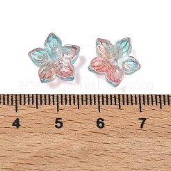 ツートンカラーの透明ガラスビーズキャップ  5  - 花びらの花  グリッターパウダー付き  ディープスカイブルー  12x12.5x4mm  穴：1.5mm&nbsp;GLAA-H041-01J