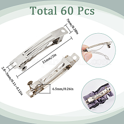 アイアン製ヘアバレッタパーツ  フランスヘアクリップパーツ  ニッケル  プラチナ  49~51x7mm  60個/袋&nbsp;IFIN-SC0001-63C
