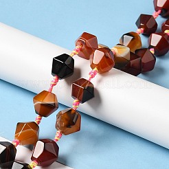 天然石瑪瑙ビーズ連売り  染め＆加熱  多面カット  双円錐形  サドルブラウン  14~15x16~16.5x13.5~15mm  穴：2.5mm  約19個/連  15.55''（39.5センチメートル）&nbsp;G-K334-03B