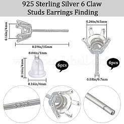 3 Pairs Rhodium Plated 925 Sterling Silver Studs Earrings Finding&nbsp;STER-BBC0005-67A