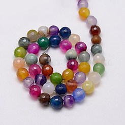 天然石瑪瑙ビーズ連売り  多面カット  染め  ラウンド  ミックスカラー  8mm  穴：1mm  約48個/連  15インチ&nbsp;G-G580-8mm-18A