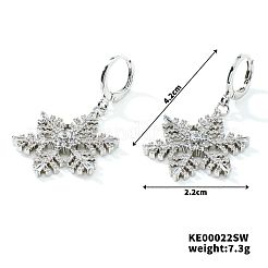 シックな真鍮パヴェクリアキュービックジルコニアスノーフレークフープピアス  銀  42x22mm&nbsp;PM0148-2