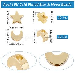 60個2スタイル真鍮ビーズ  混合図形  18KGP本金メッキ  5.4~6x6~6.9x2.5~3mm  穴：1mm  30個/スタイル&nbsp;KK-BBC0022-33