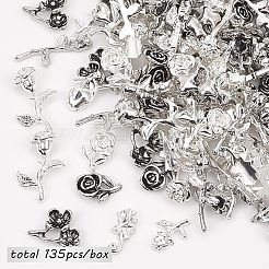 合金カボション  ネイルアートデコレーションアクセサリーDIYクリスタルエポキシ樹脂素材充填  カドミウムフリー＆鉛フリー  バラの形  アンティークシルバー＆シルバー  135個/箱&nbsp;MRMJ-OC0001-50-RS