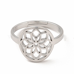 Non-Tarnish 304 Stainless Steel Flower Adjustable Ring for Women&nbsp;RJEW-B027-19P