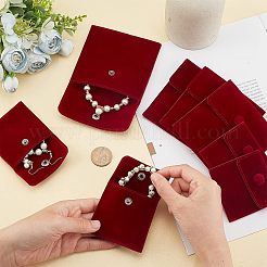8個2スタイルスクエアベルベットジュエリーバッグ  スナップファスナー付き  暗赤色  7~10x7~10cm  4個/スタイル&nbsp;TP-FH0001-01B