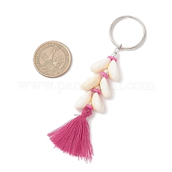 Natural Shell Polycotton(Polyester Cotton) Tassels Pendant Keychains&nbsp;KEYC-JKC01292