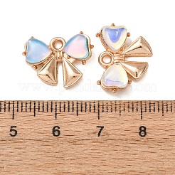 合金ガラスペンダント  リボンとハートのチャーム  ゴールドカラー  ミックスカラー  13.5x17x5mm  穴：1.6mm&nbsp;FIND-K030-14G