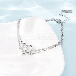 Brass Micro Pave Clear Cubic Zirconia Cable Chain Double Layers Bracelets&nbsp;BJEW-C155-02P
