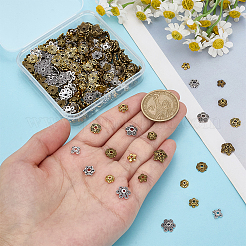 360個 12スタイル チベットスタイル 合金フラワービーズキャップ  ミックスカラー  6~10x6~10x2~4mm  穴：1~2mm  30個/スタイル&nbsp;TIBE-ME0001-07