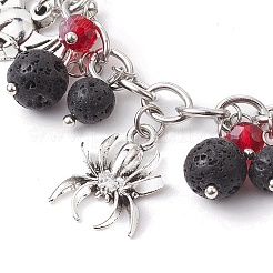 Halloween Natural Lava Rock and Glass Cable Chains Charm Bracelets&nbsp;BJEW-TA00476