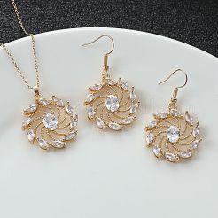 フラワー真鍮マイクロパヴェクリアキュービックジルコニアペンダントネックレス＆ダングルイヤリングセット  ゴールドカラー  400ミリ＆26mm&nbsp;WG2DD79-03