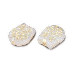 フクロウのガラスビーズ  ゴールドライン入り  フローラルホワイト  18x15x5.5~6.5mm  穴：1mm&nbsp;GLAA-T025-65M-01
