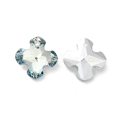 電気メッキガラスペンダント  バックメッキ  多面カット  クローバーチャーム  ライトブルー  14x14x6mm  穴：1.2mm&nbsp;EGLA-M029-01-05