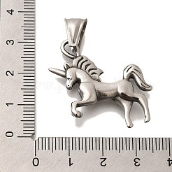 304ステンレスペンダント  ユニコーンチャーム  アンティークシルバー  26x32x5.5mm  穴：9x4.5mm&nbsp;STAS-G350-48AS