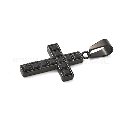 304ステンレスペンダント  クロスチャーム  ガラスと  ブラック  30x19x3mm  穴：8.5x5mm&nbsp;STAS-G346-29EB-04
