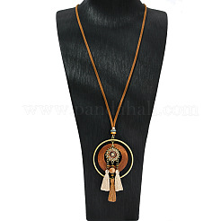Bohemian Alloy & Wood Pendant Tassel Imitation Leather Cord Long Necklaces for Women&nbsp;FS-WG938A0-08