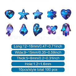 ガラスラインストーンチャーム  ジュエリーにはDIYアクセサリー  混合図形  ブルー  12~18x9~15x5~8mm  穴：1.2~1.6mm  100個/セット&nbsp;YS-TAC0007-01A