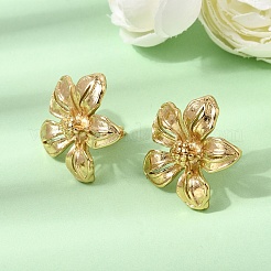 女性用304ステンレススチールスタッドピアス  花  イオンプレーティング（ip）  ゴールドカラー  25x25mm&nbsp;SA-CBAF6AD-18G-D