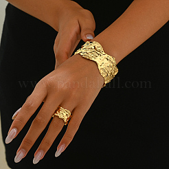 Elegant Brass Cuff Bangle & Rings Sets with Irregular Texture Design for Women's Party Accessories&nbsp;KU8718