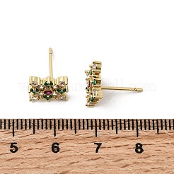 菱形の真鍮製マイクロパヴェキュービックジルコニアスタッドピアス  パヴェクラスターイヤリング  ラックめっき  長持ちメッキ  カドミウムフリー＆鉛フリー  18KGP本金メッキ  9.5x9.5mm&nbsp;EJEW-L306-02G