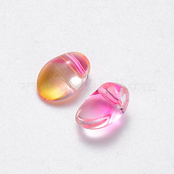 クリアガラスチャーム  ツートン  オーバル  ピンク  8.5x6x4.5mm  穴：1mm&nbsp;GLAA-R211-05-A01